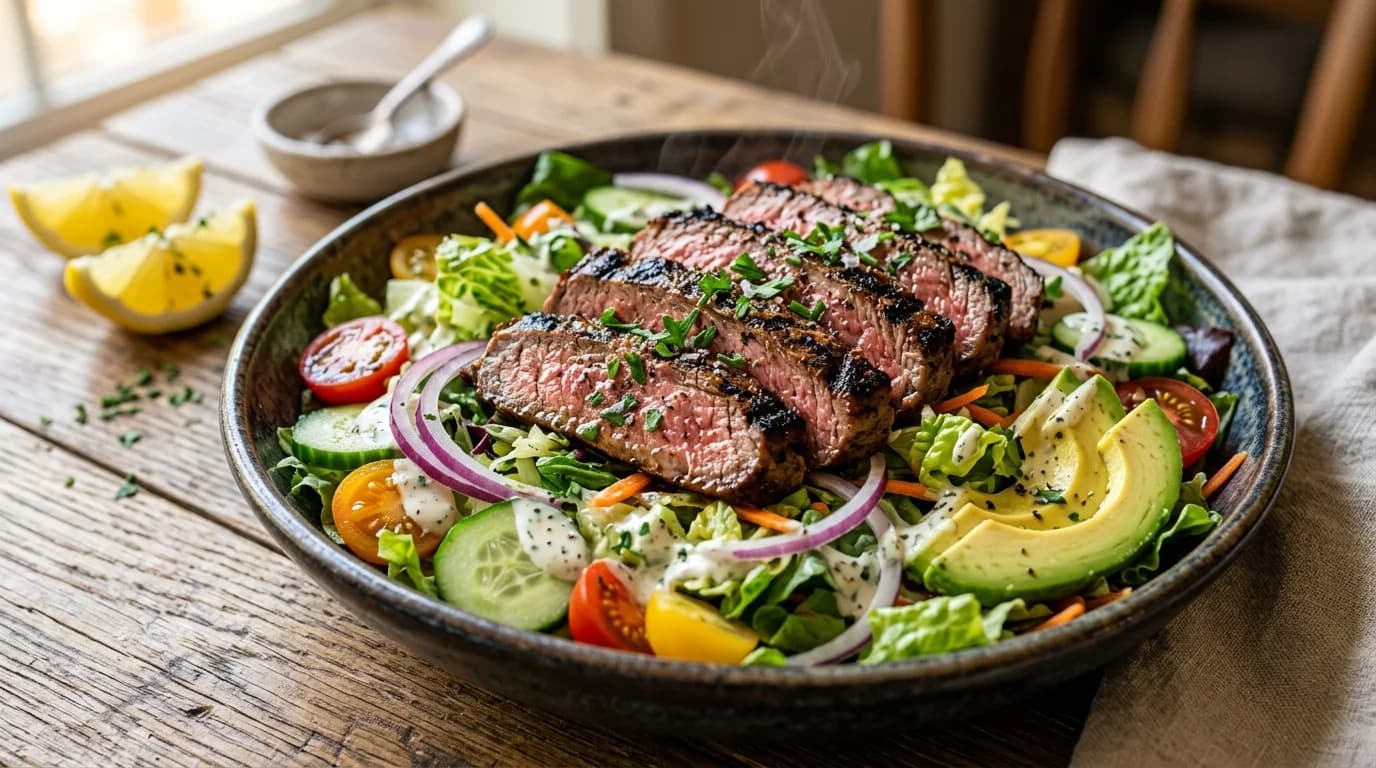 Chipotle Steak Salad - Premium steak salad with fresh vegetables and toppings - 560 calories, $11.75 Chipotle Steak Salad - Premium steak salad with fresh vegetables and toppings - 560 calories, $11.75